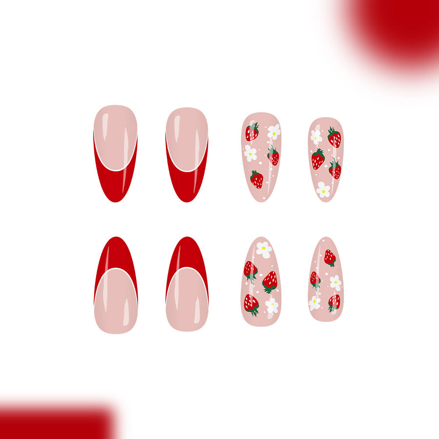 Berrylicious Long Almond Red and Floral Press On Nail Set
