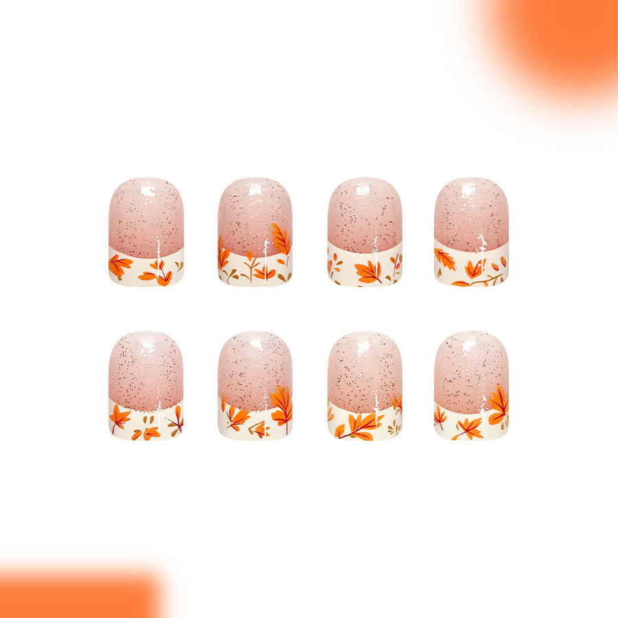 Autumn Radiance Short Square Orange Floral Press On Nail Set
