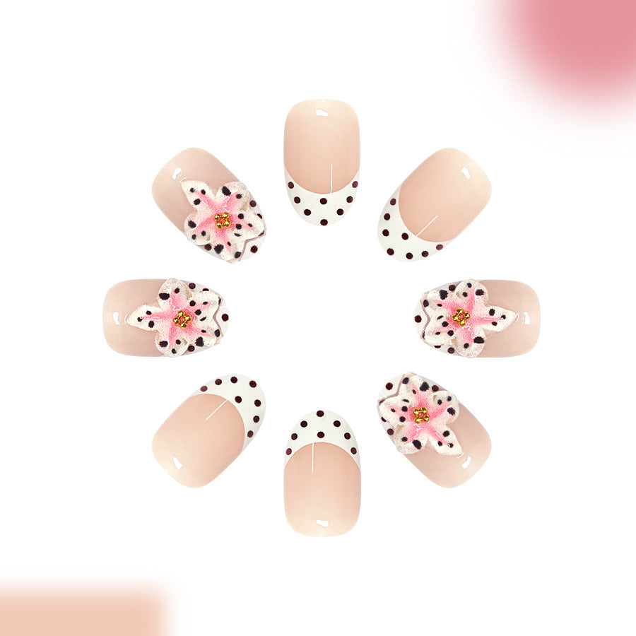 Blossom Delight Short Round Pink Floral Accent Press On Nail Set