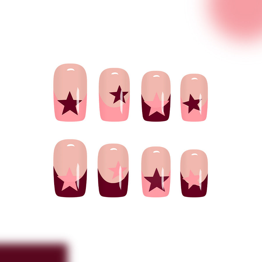 Starlit Elegance Medium Square Pink Ombre with Star Design Press On Nail Set