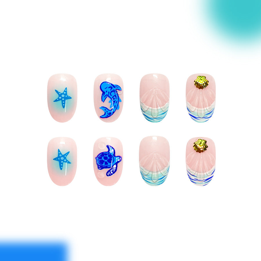 Ocean Bliss Medium Oval Soft Pink with Underwater Creatures Nail Set