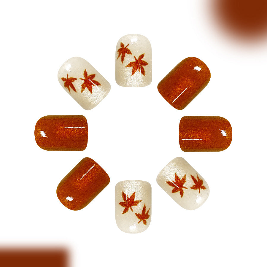 Autumn Leaves Short Square Orange and Gold Glitter Press on Nail Set