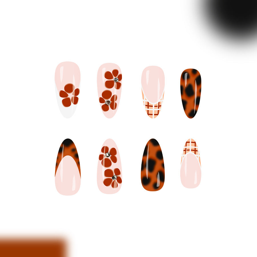 Wild Floral Design Long Almond Orange and Black Animal Print Press on Nail Set