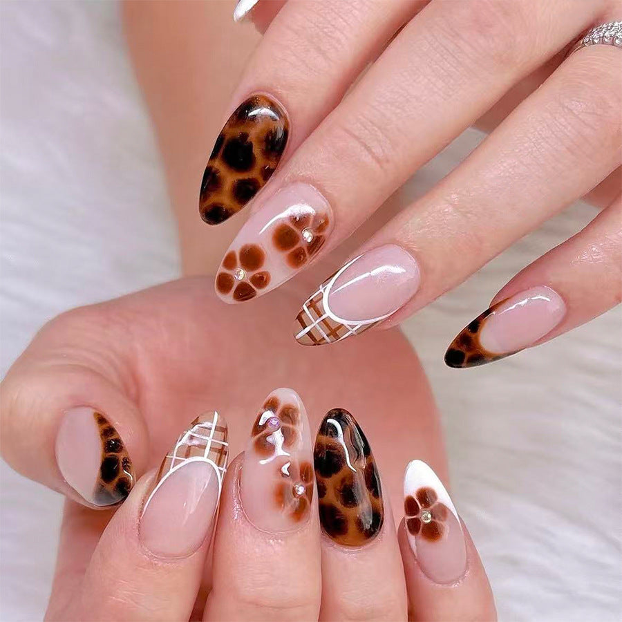 Bohemian Chic Long Almond Brown Leopard Print Press On Nail Set