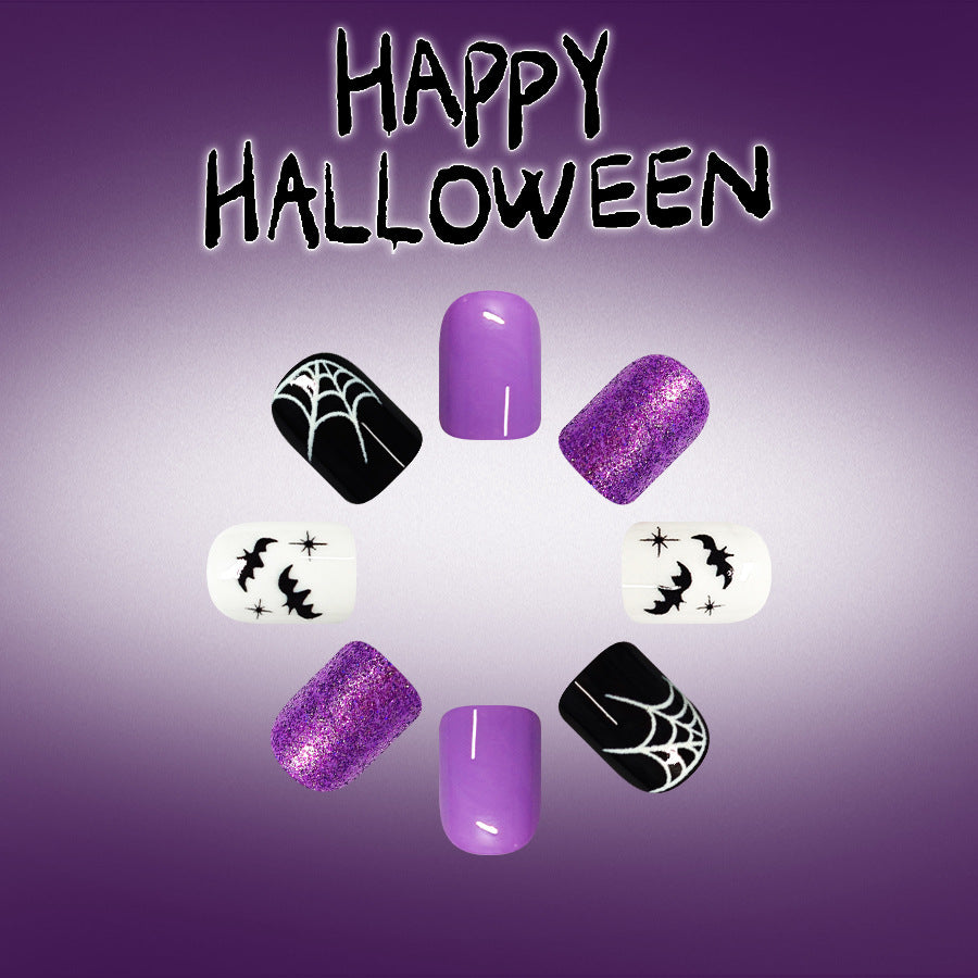 Spooky Glam Short Square Purple with Glitter and Halloween Designs Press on Nail Set