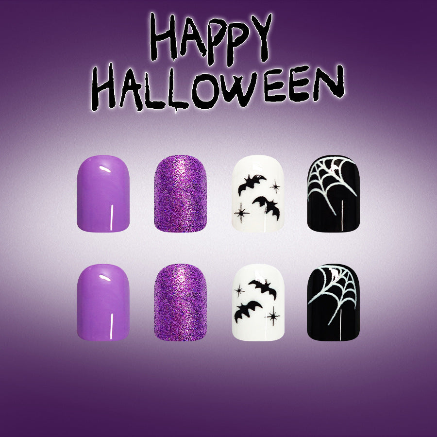 Spooky Halloween Short Square Purple with Glittering Finish Press-On Nail Set