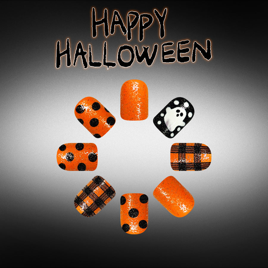 Halloween Glam Short Square Orange with Glittery Ghost Design