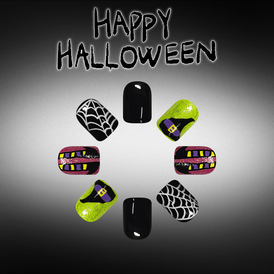 Spooky Celebration Short Square Black with Glow-in-the-Dark Feature Press on Nail Set