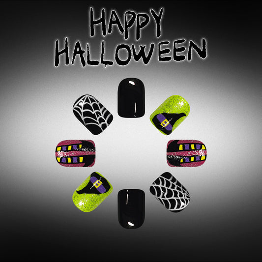 Spooky Celebration Short Square Black with Glow-in-the-Dark Feature Press on Nail Set
