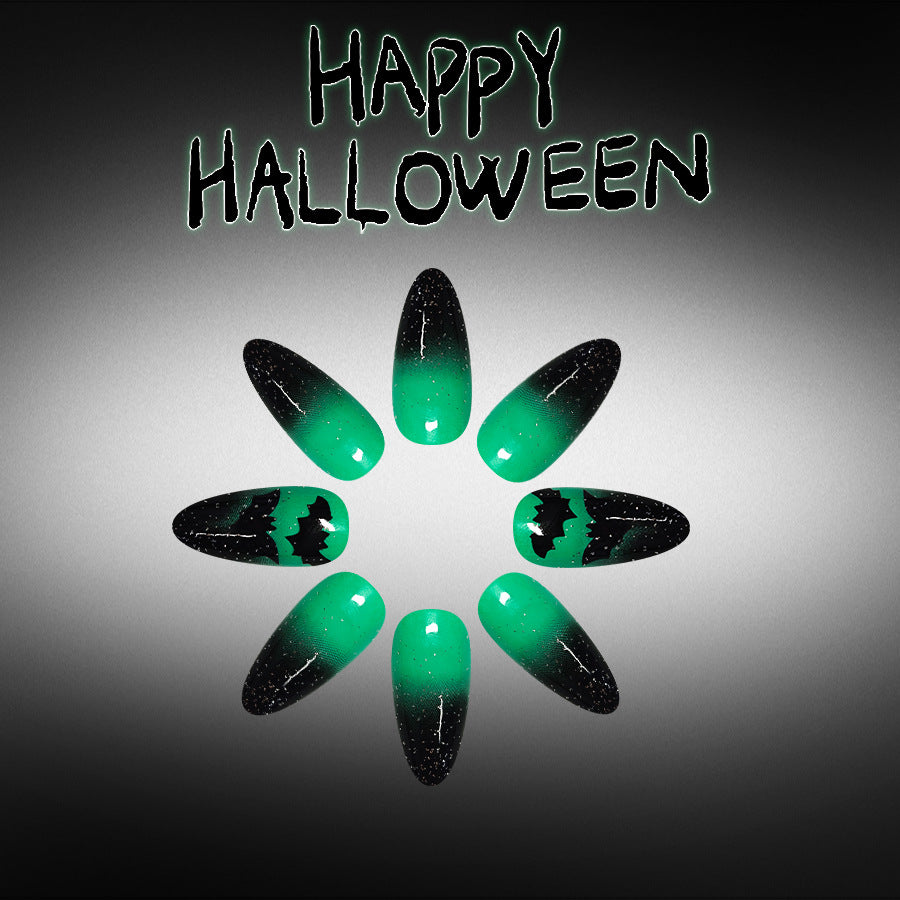 Spooky Halloween Medium Almond Green Ombre Nail Set