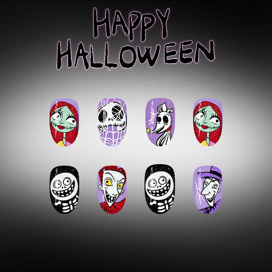 Spooky Halloween Medium Oval Purple Glow in the Dark Press on Nail Set