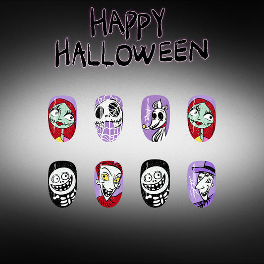 Spooky Halloween Medium Oval Purple Glow in the Dark Press on Nail Set