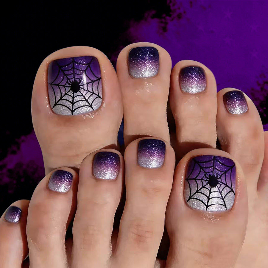 Spooky Spiderweb Short Square Ombre Purple Press On Toenail Set