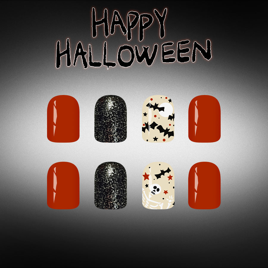 Spooky Vibes Short Square Dark Shimmering Halloween Press On Nail Set