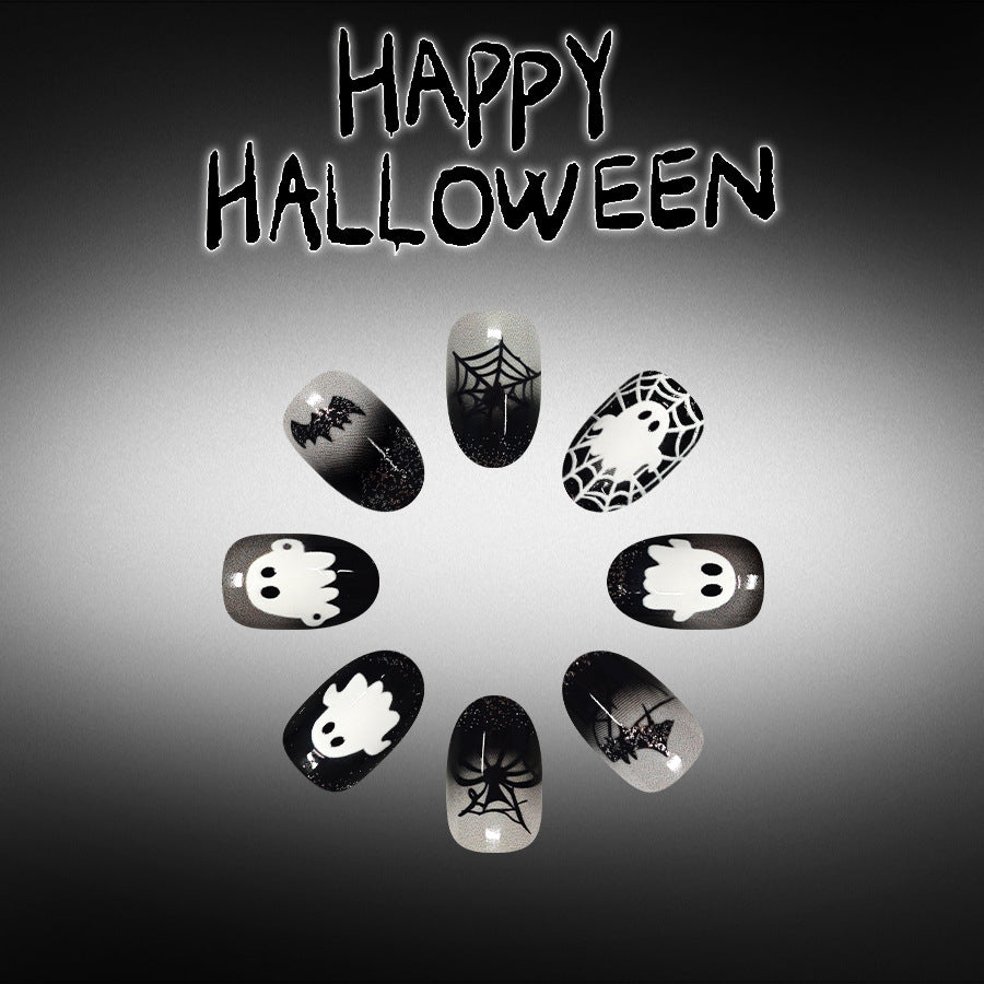Spooky Halloween Medium Oval Black Glow in the Dark Press on Nail Set
