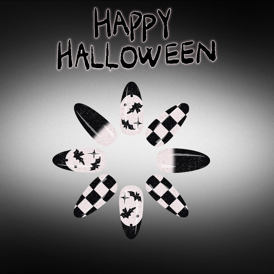 Spooky Elegance Long Almond Black and Pink Halloween Themed Press On Nail Set