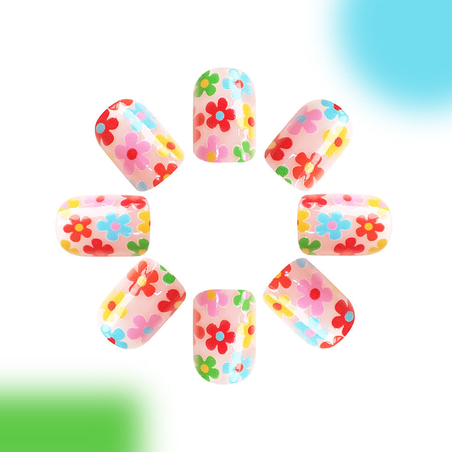 Spring Blossom Collection Short Length Oval Press On Nails with Pastel Multicolor Floral Design