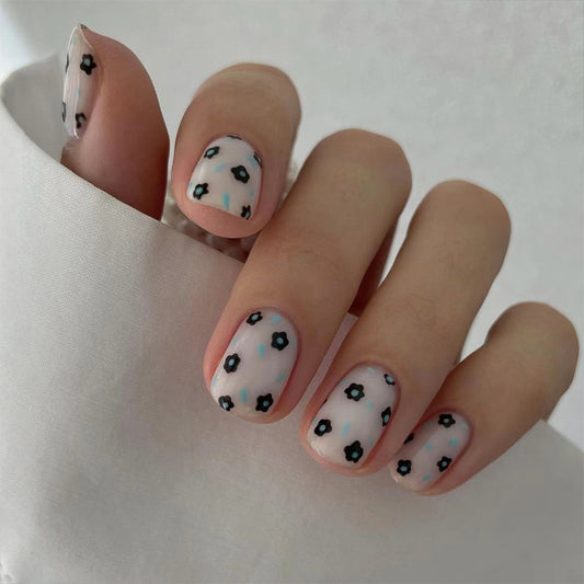 Enchanted Garden Short Length Oval Pale Pink Press On Nails with Floral Accents