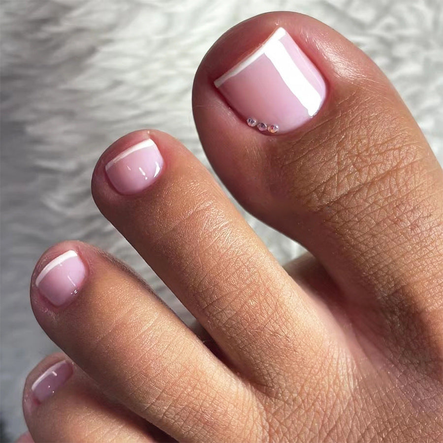 Elegant Bridal Collection Short Square Baby Pink Press On Nails with Rhinestone Accents Set