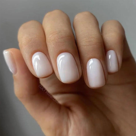 Elegant Bridal Collection Medium Length Square Shaped Soft Pink Glossy Finish Press On Nail Set