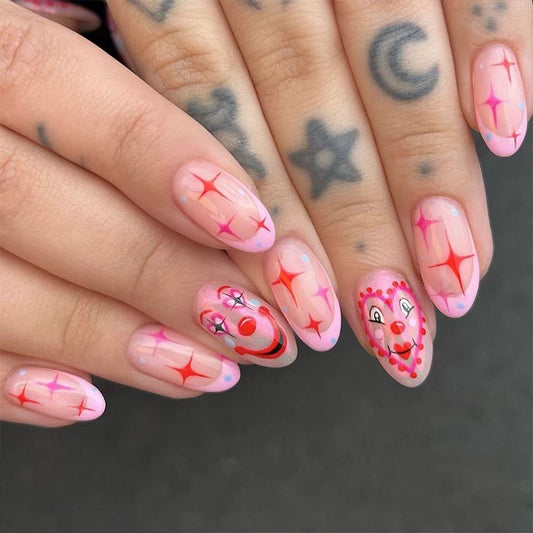 Enchanted Valentine Medium Oval Pink Press On Nail Set with Playful Heart Designs