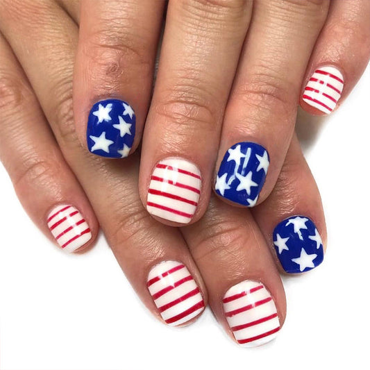 Patriotic Fest Short Square Red White and Blue Star Spangled Press On Nails Set