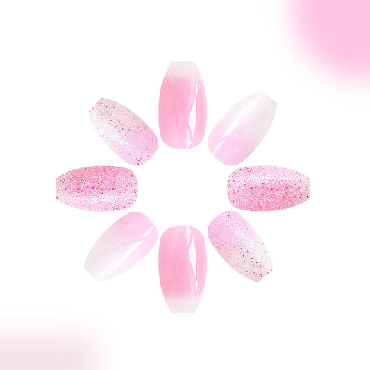Enchanted Evening Long Coffin Pink Glitter Gradient Press On Nail Set