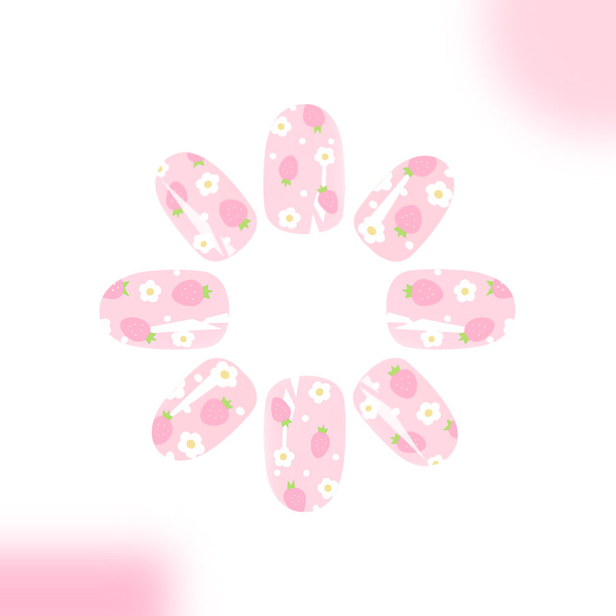 Spring Blossom Collection Medium Oval Pink Strawberry and Floral Design Press On Nail Set