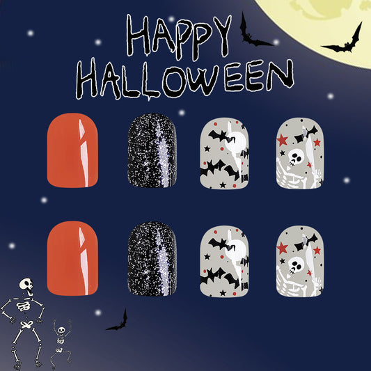 Spooky Elegance Short Square Multicolor Halloween-Themed Press-On Nail Set with Glitter and Ghost Accents