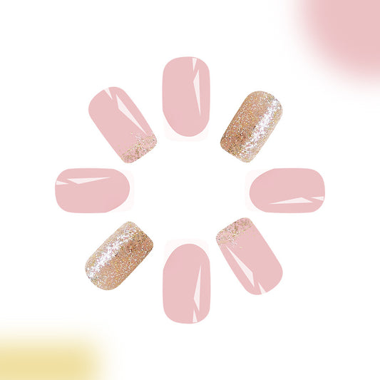 Glamorous Garden Medium Square Pink and Gold Glitter Press On Nail Set for Effortless Elegance