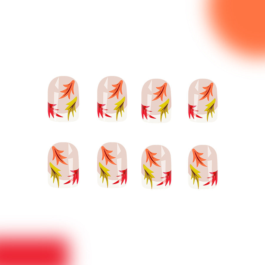 Autumn Leaf Elegance Medium Square Transparent Nails with Colorful Leaf Accents