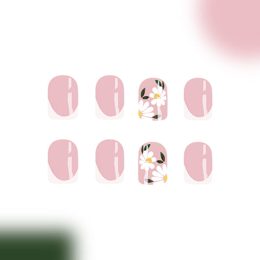 Blossom Bliss Short Square Pink Press On Nail Set with Floral Design