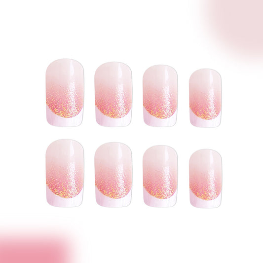 Blushing Elegance Medium Square Pink Ombre Press On Nail Set with Glitter Details