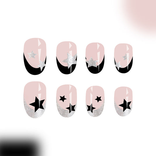Cosmic Dreams Short Square Pink Black and Silver Star Press On Nail Set