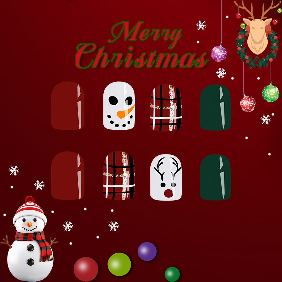 Festive Winter Wonderland Short Square Red Green and White Press On Nail Set with Holiday Themed Designs