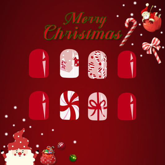 Nail art designs with Christmas theme on a red background
