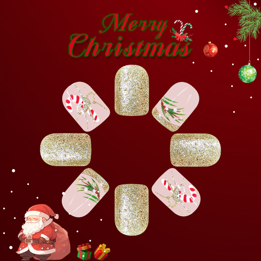 Christmas Wonderland Set Short Square Soft Pink Gold Glittery Holiday Designs Press On Nail Kit