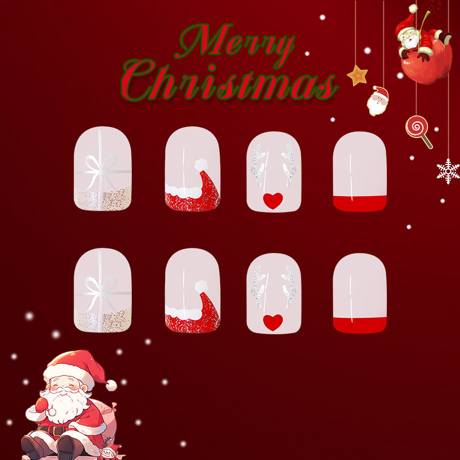 Festive Winter Wonderland Medium Square Red and White Press On Nail Set with Glittery Christmas Designs