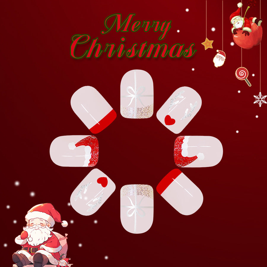 Festive Cheer Medium Square White and Red Press On Nail Set with Glittery Holiday Designs