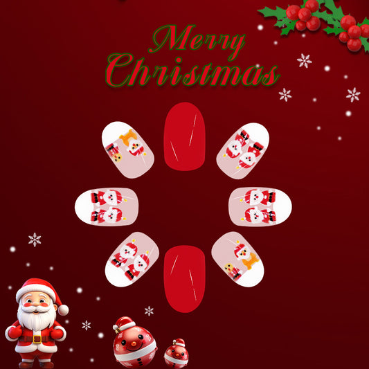 Festive Holiday Cheer Medium Oval Red and White Santa Design Press On Nail Set