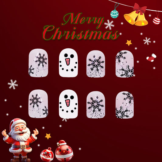 Festive Winter Wonderland Short Square White Snowman Themed Press On Nail Set
