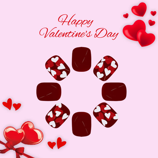 Love Inspired Classic Short Square Red Press-On Nails with Heart Designs for a Romantic Touch