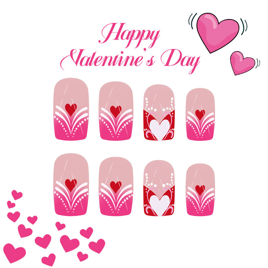 Romantic Heartfelt Pink Short Square Press on Nail Set with Elegant Love Theme Design