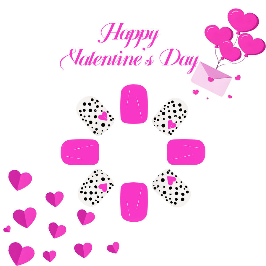 Valentine's Day Delight Short Square Pink and White with Polka Dots and Heart Accents Press On Nail Set