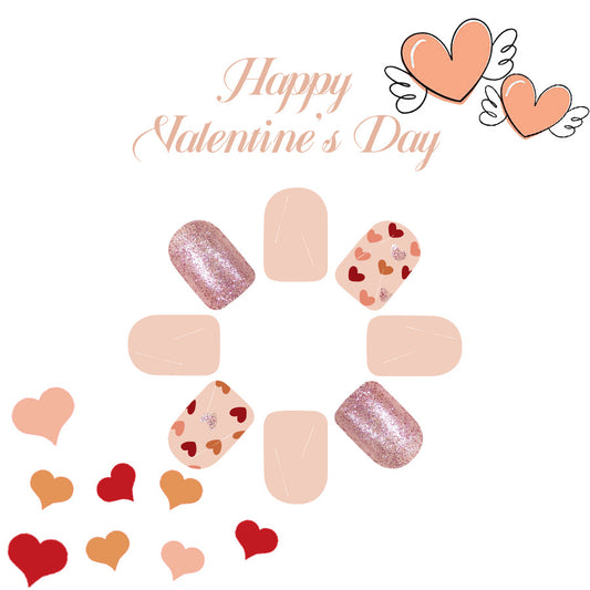 Cupid's Kiss Heart-Themed Short Square Blush and Pink Glitter Press-on Nail Set with Charming Heart Patterns