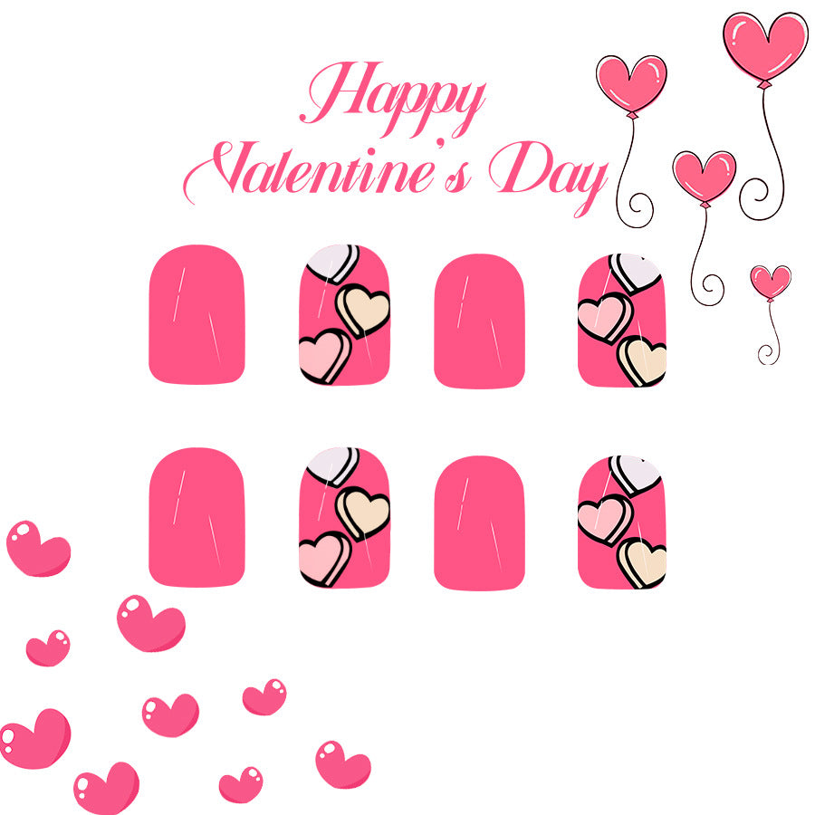 Romantic Bliss Press On Nail Set in Short Square Pink with Heart Design