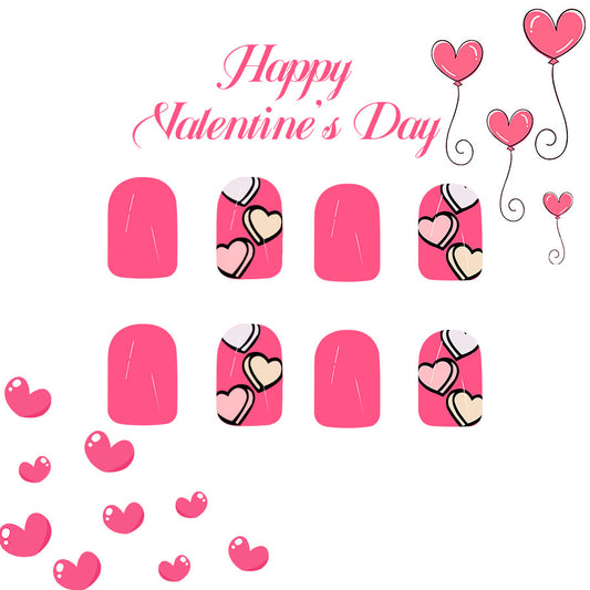Romantic Bliss Press On Nail Set in Short Square Pink with Heart Design