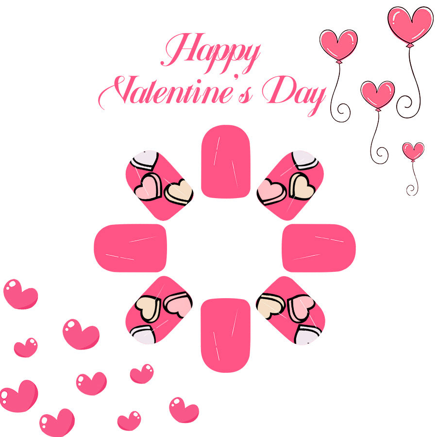 Romantic Love Themed Short Square Pink Nail Set with Charming Heart Designs