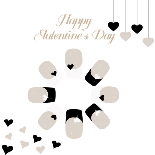 Romantic Elegance Short Square Beige with Heart Accent Press-On Nail Set