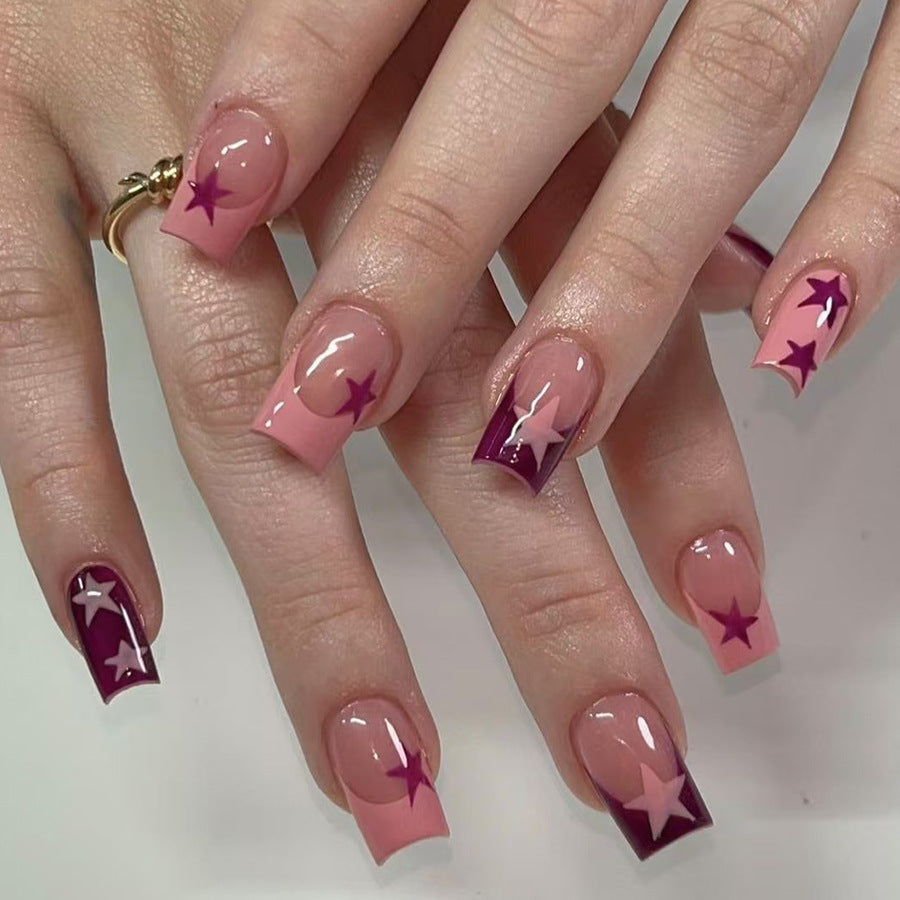 Celestial Dream Press On Nail Set Medium Square Pink and Purple with Star Accents